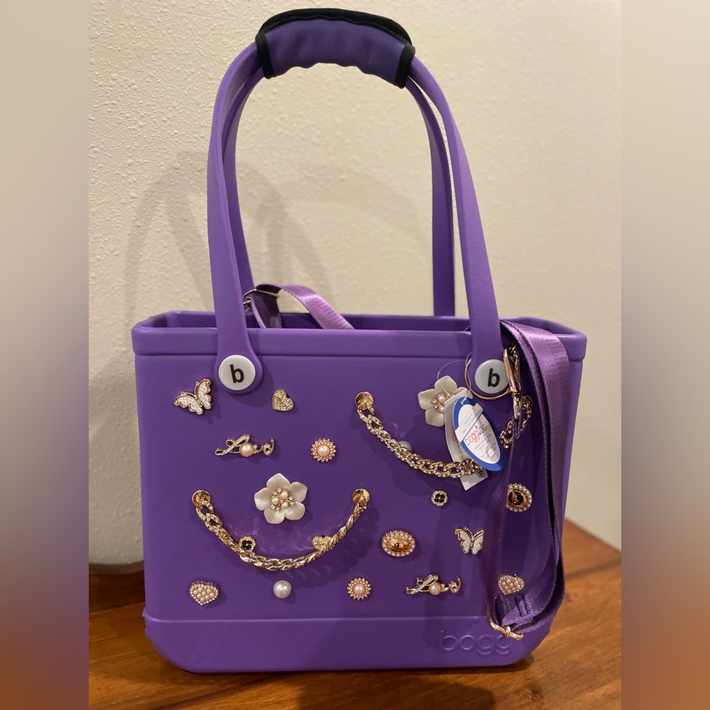 BOGG The Baby Bogg Purple Bag With Bling Charms & Crossbody Strap NWT